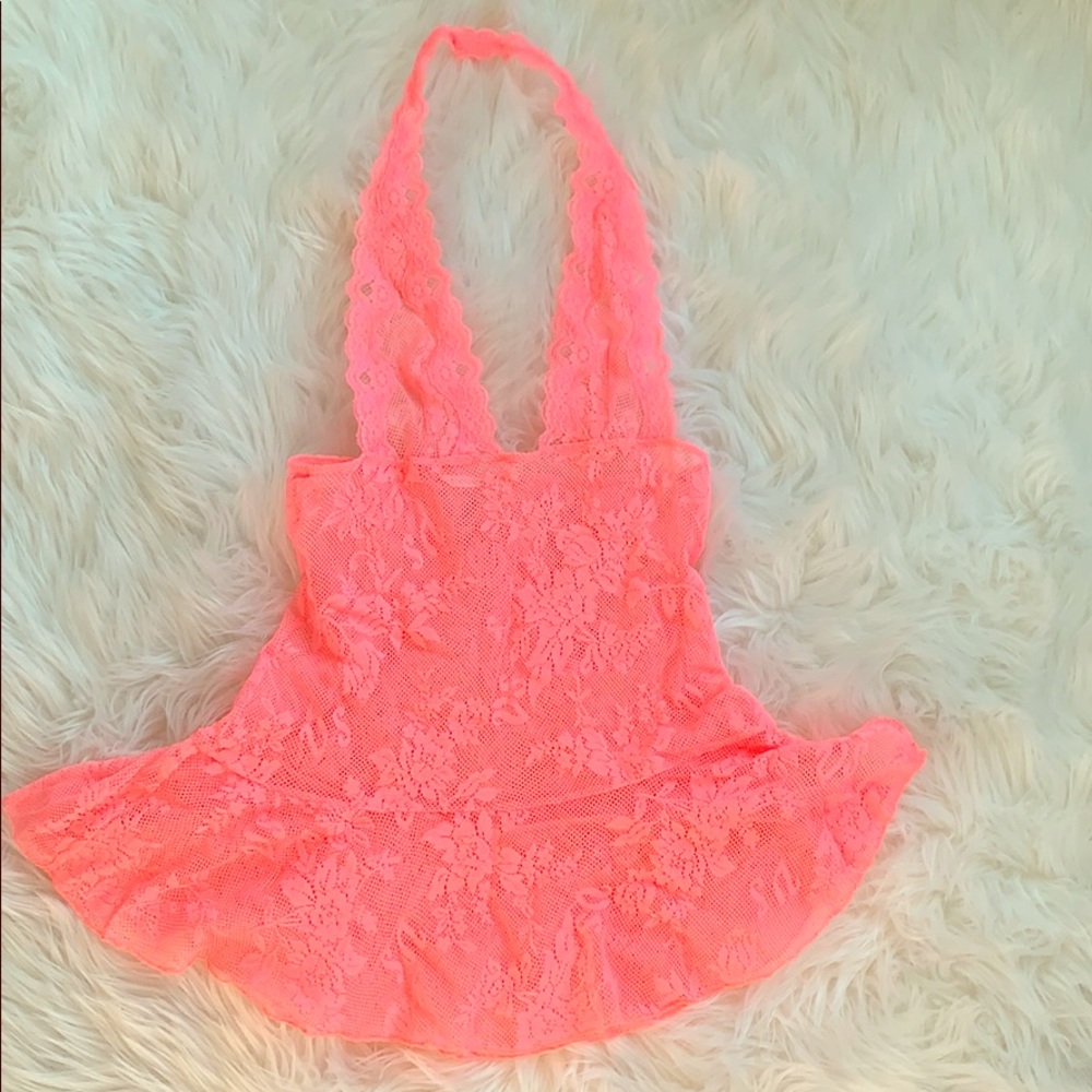 Victoria’s Secret neon pink halter lace lingerie s